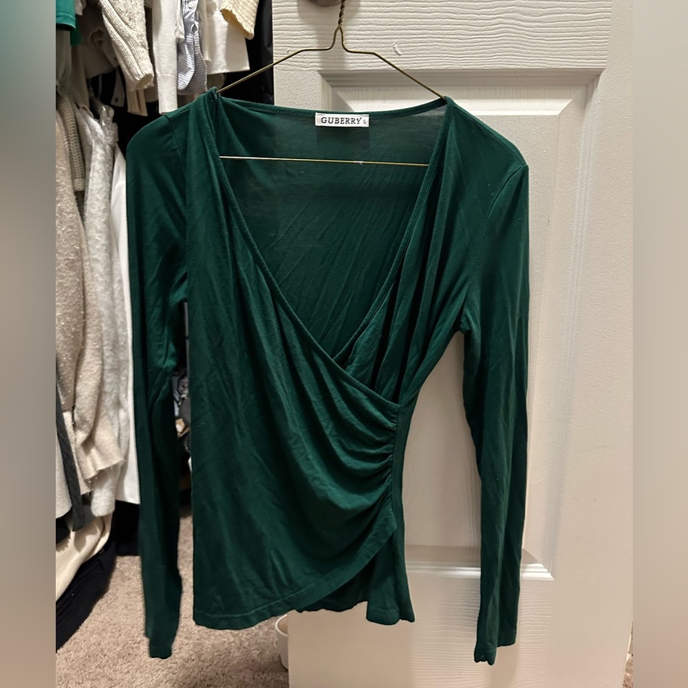Emerald green long sleeve top; Guberry; size small